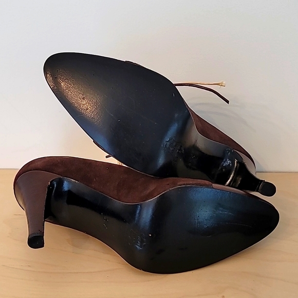 CELIN Brown Leather/Suede Vintage Heels    Ankle Booties Size 37.5 - Picture 5 of 8
